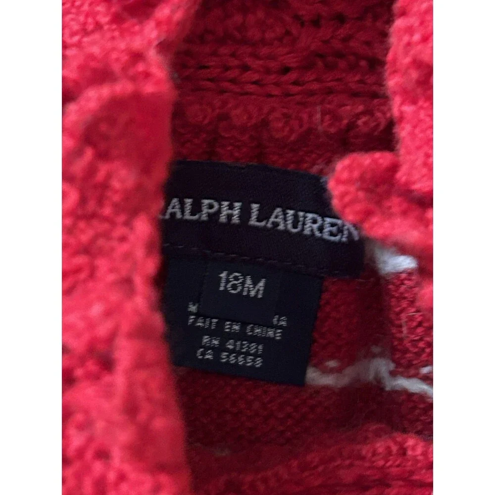 Ralph Lauren Dress Size 18 mo. Baby Red White Reindeer Holidays Christmas Knit